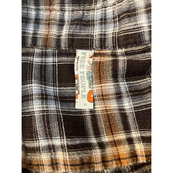 Vintage 90s Free People Women's Plaid Long Sleeve Babydoll Top Brown&Black Sz 8 - Picture 3 of 4